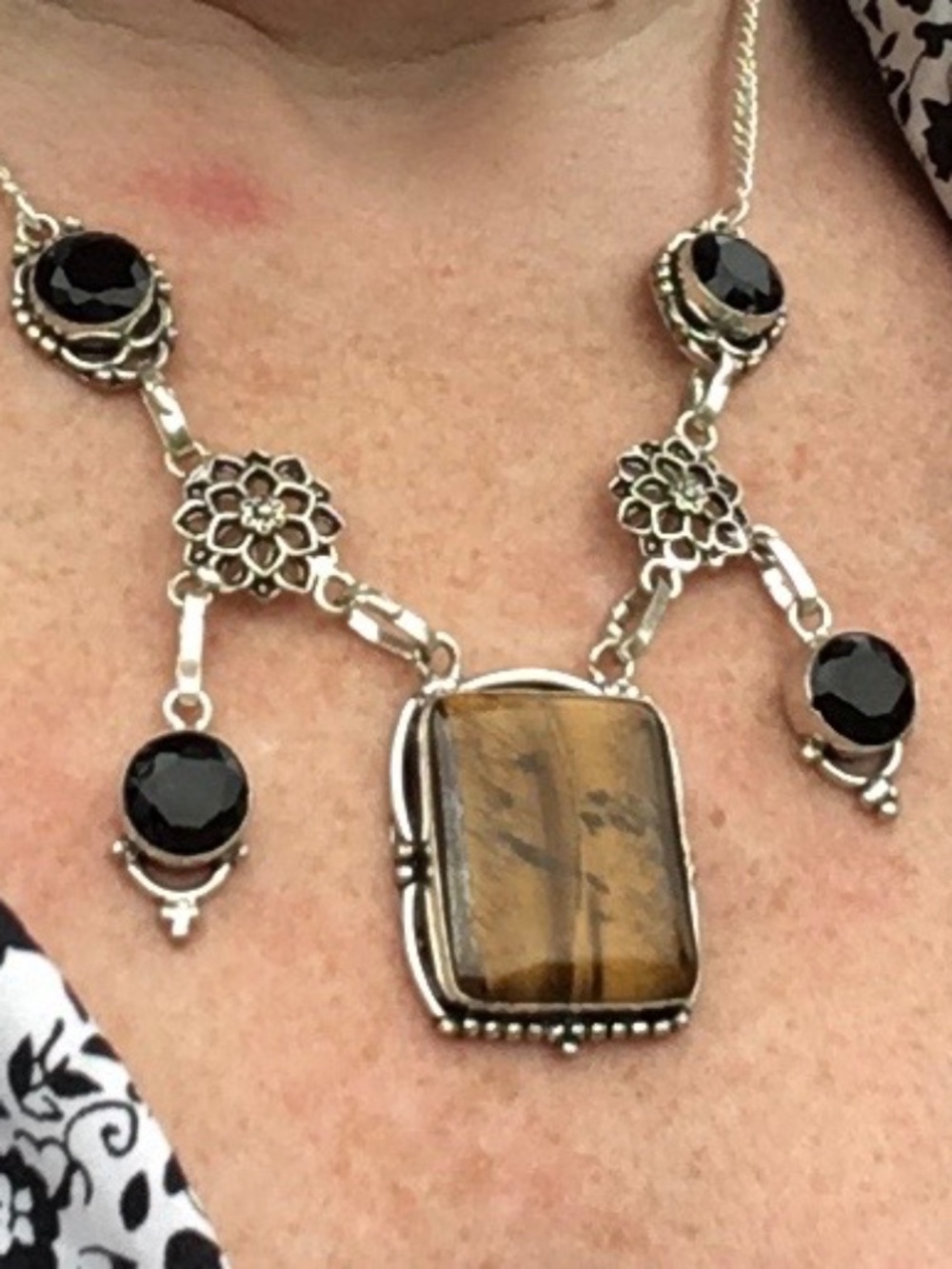 Tiger's Eye & Black Onyx Necklace | Gemstone Crystal Jewelry | Boho Necklace
